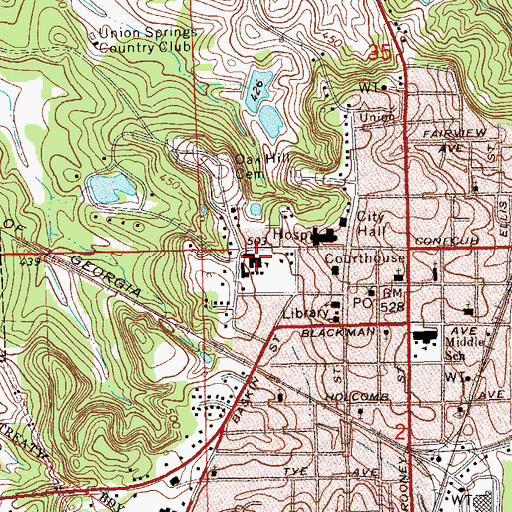Topographic Map of Union Springs Elementary School, AL