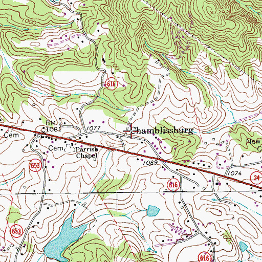 Topographic Map of Chamblissburg, VA