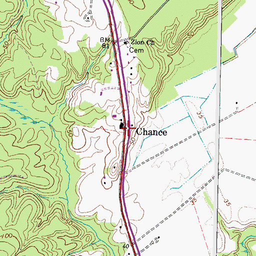Topographic Map of Chance, VA
