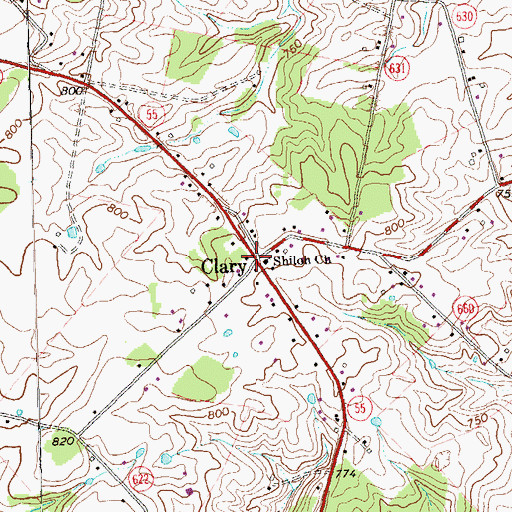 Topographic Map of Clary, VA