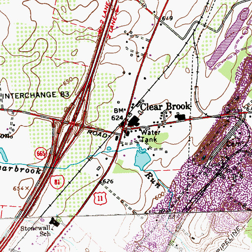 Topographic Map of Clear Brook, VA