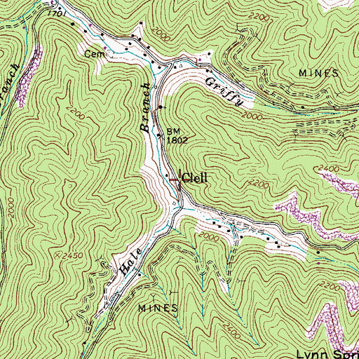 Topographic Map of Clell, VA