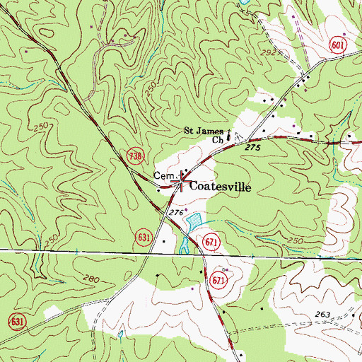 Topographic Map of Coatesville, VA