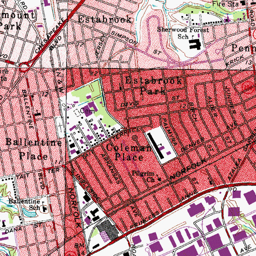 Topographic Map of Coleman Place, VA