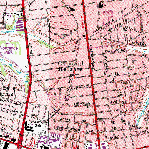 Topographic Map of Colonial Heights, VA