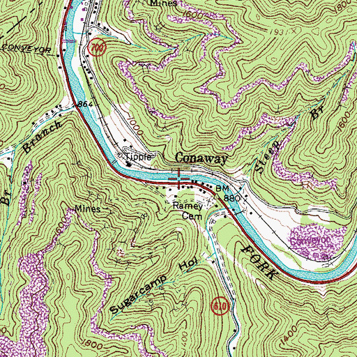 Topographic Map of Conaway, VA