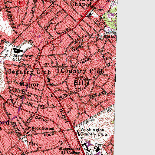 Topographic Map of Country Club Hills, VA