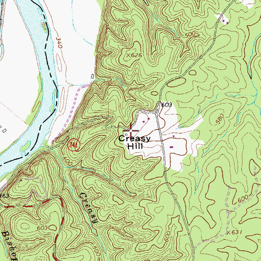 Topographic Map of Creasy Hill, VA