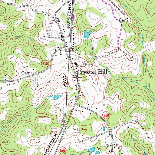 Topographic Map of Crystal Hill, VA