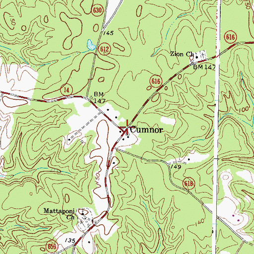Topographic Map of Cumnor, VA