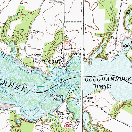 Topographic Map of Davis Wharf, VA