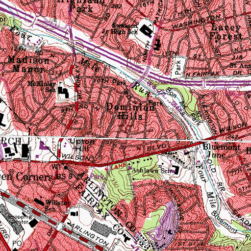 Topographic Map of Dominion Hills, VA
