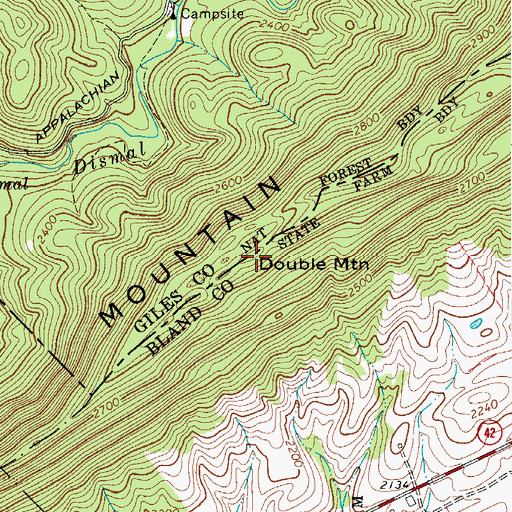 Topographic Map of Double Mountain, VA