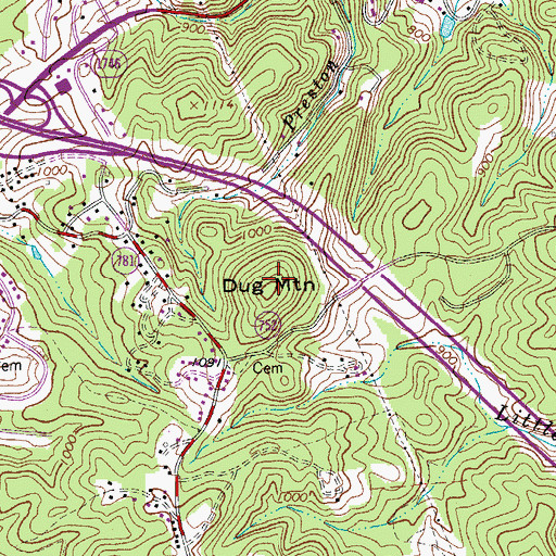 Topographic Map of Dug Mountain, VA