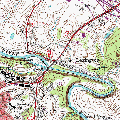Topographic Map of East Lexington, VA