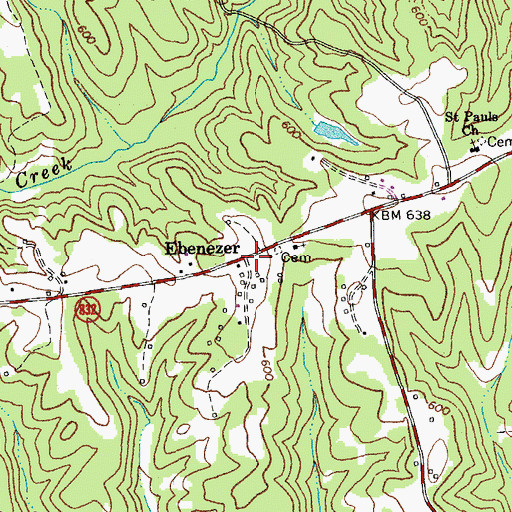 Topographic Map of Ebenezer, VA