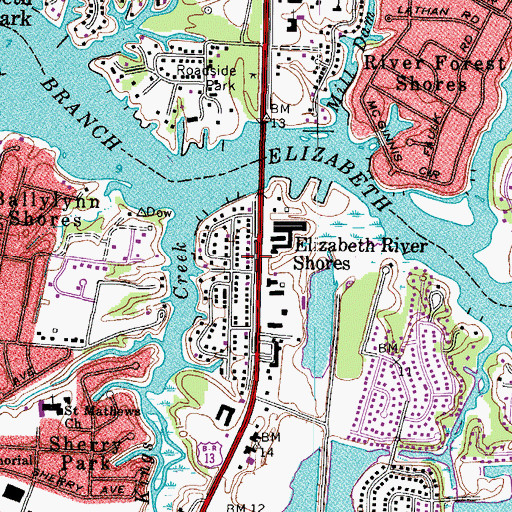 Topographic Map of Elizabeth River Shores, VA