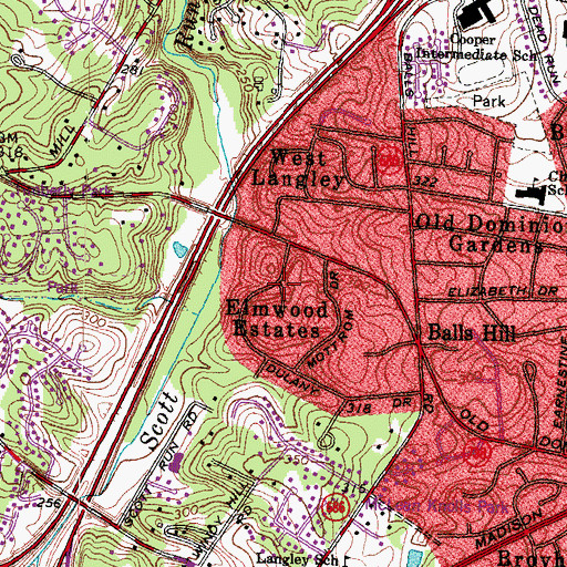 Topographic Map of Elmwood Estates, VA
