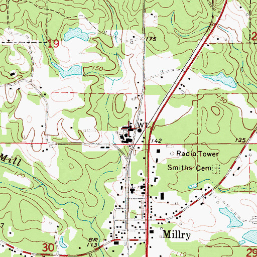 Topographic Map of Millry High School, AL