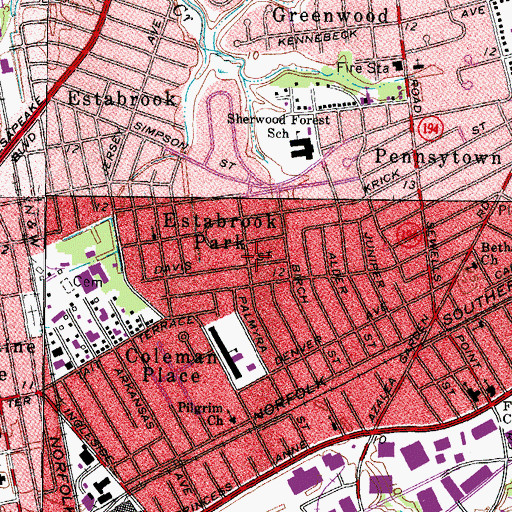 Topographic Map of Estabrook Park, VA