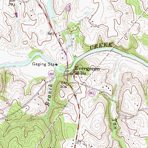 Topographic Map of Evergreen Mills, VA