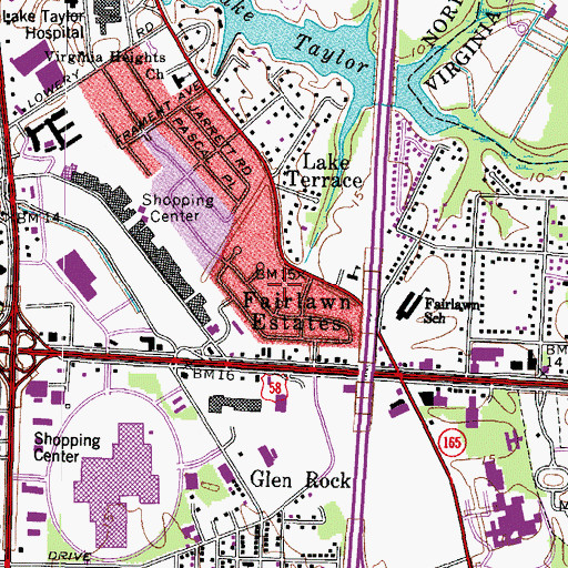 Topographic Map of Fairlawn Estates, VA