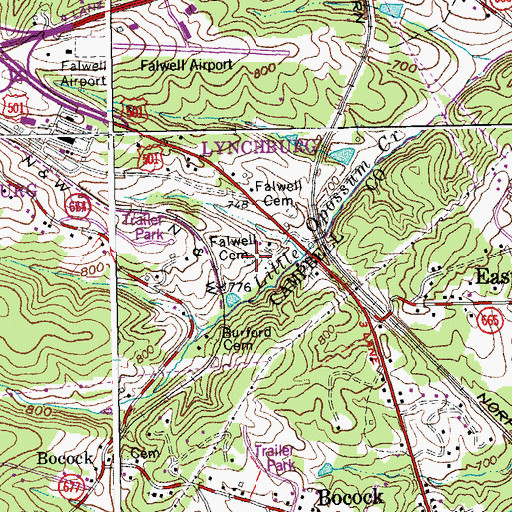 Topographic Map of Falwell Cemetery, VA