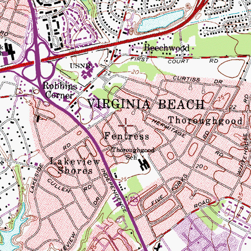 Topographic Map of Fentress, VA