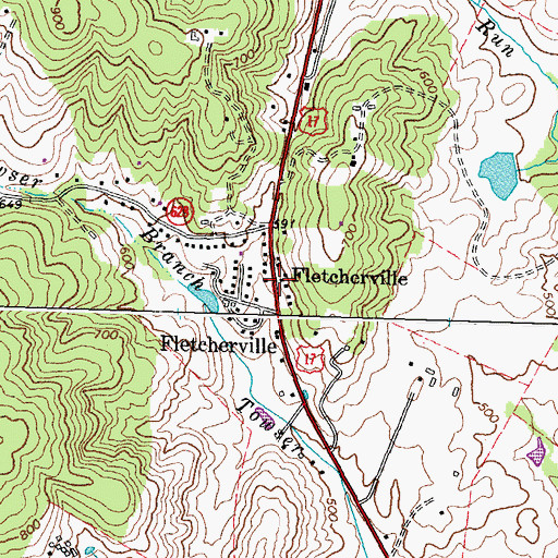 Topographic Map of Fletcherville, VA
