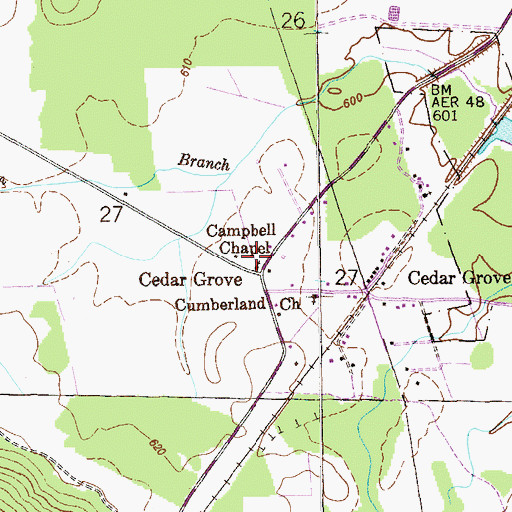 Topographic Map of Campbell Chapel, AL