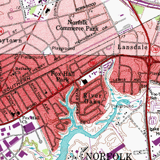 Topographic Map of Fox Hall Park, VA