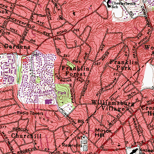 Topographic Map of Franklin Forest, VA