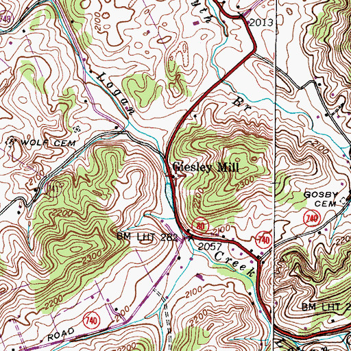Topographic Map of Giesley Mill, VA
