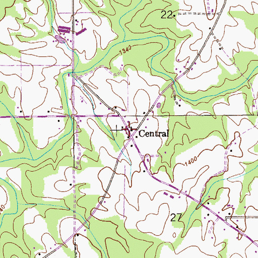 Topographic Map of Central Church, AL