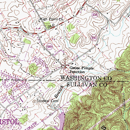 Topographic Map of Goose Pimple Junction, VA
