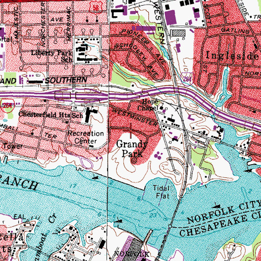 Topographic Map of Grandy Park, VA