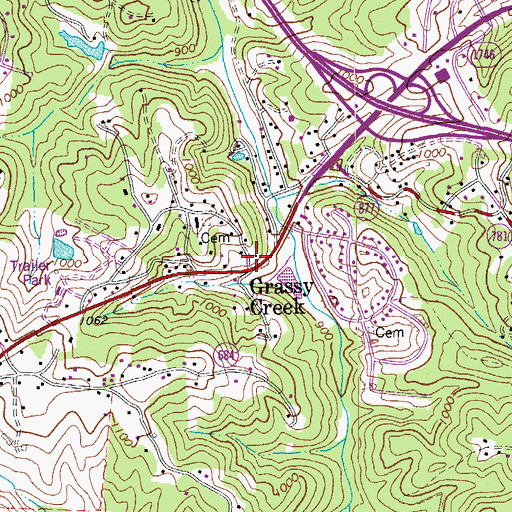 Topographic Map of Grassy Creek, VA