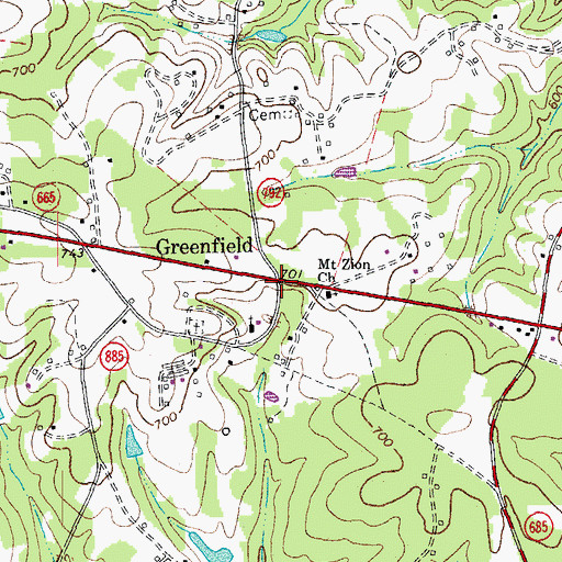 Topographic Map of Greenfield, VA