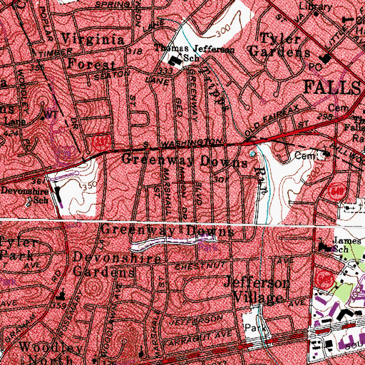Topographic Map of Greenway Downs, VA