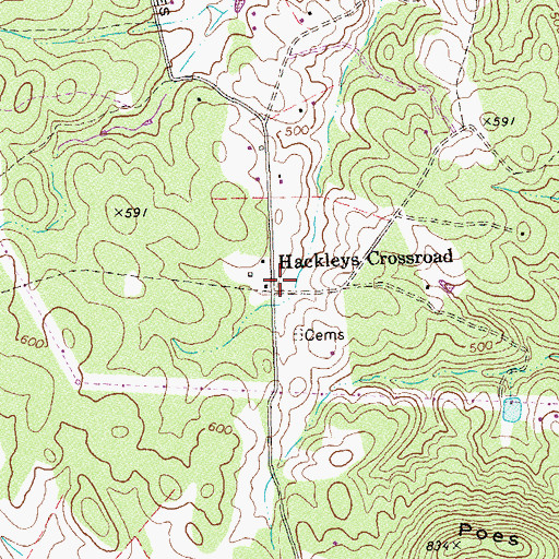 Topographic Map of Hackleys Crossroad, VA