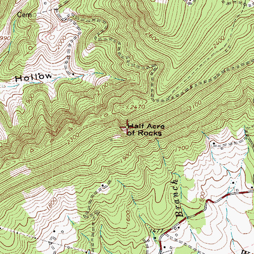 Topographic Map of Half Acre of Rocks, VA