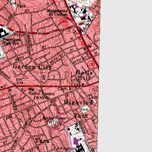 Topographic Map of Halls Hill, VA