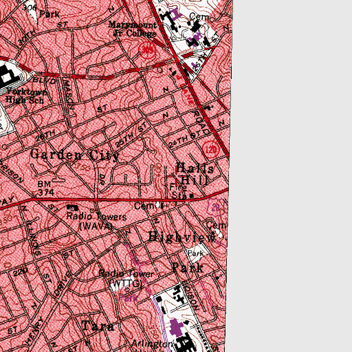 Topographic Map of Halls Hill, VA