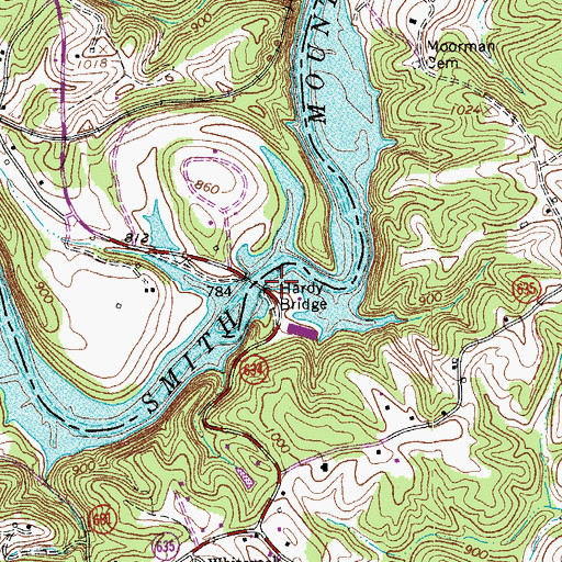 Topographic Map of Hardy Bridge, VA