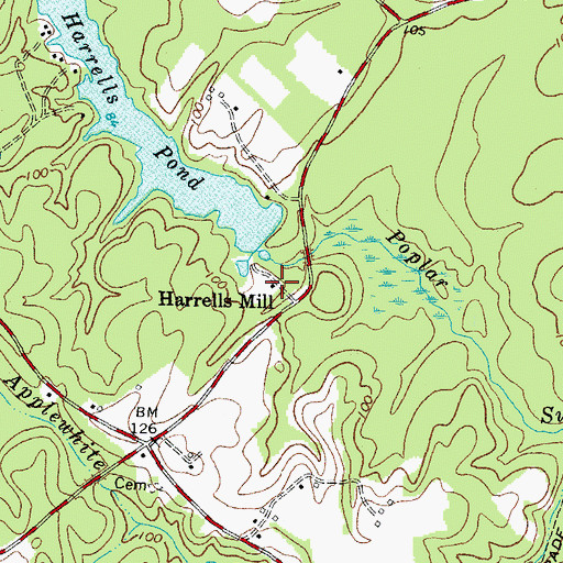 Topographic Map of Harrells Mill, VA