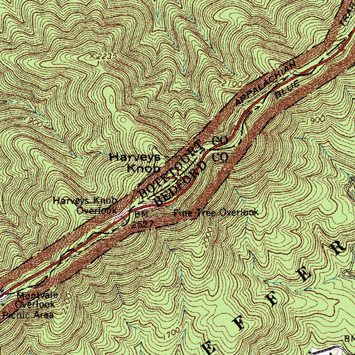 Topographic Map of Harveys Knob, VA