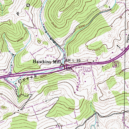 Topographic Map of Hawkins Mill, VA