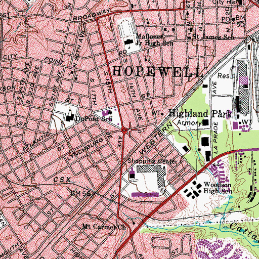 Topographic Map of Highland Park, VA