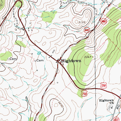 Topographic Map of Hightown, VA
