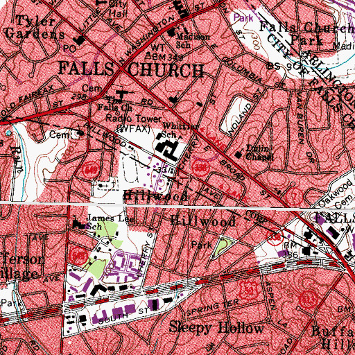 Topographic Map of Hillwood, VA